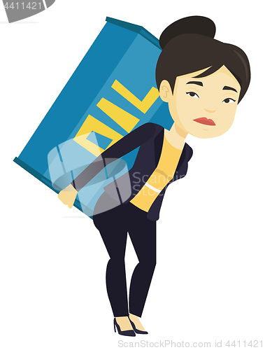 Image of Woman carrying oil barrel vector illustration.