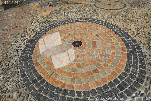 Image of Pavement with concentric pattern. Patterned floor walkway in the