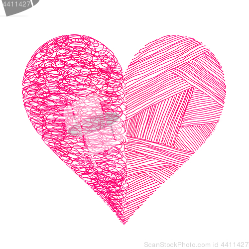 Image of Bright pink heart with abstract pattern on white background