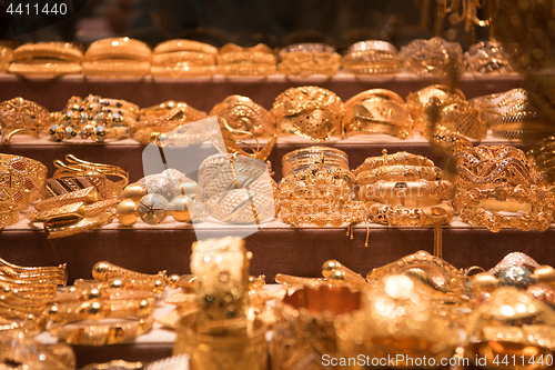 Image of gold jewelry in the shop window