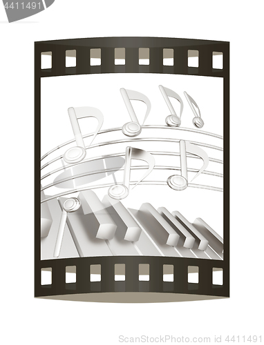 Image of music notes  background. 3D illustration. The film strip.