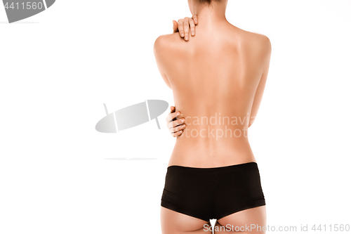 Image of Long pretty woman legs on white background