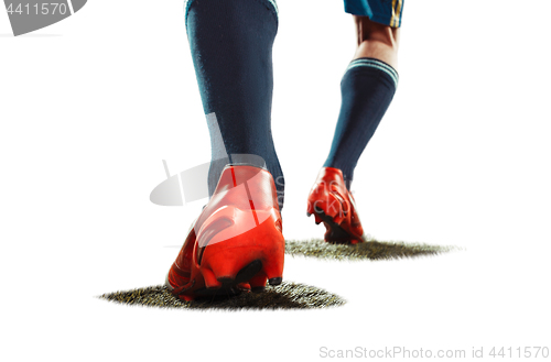 Image of one caucasian soccer player man isolated on white background