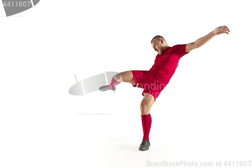 Image of Professional football soccer player isolated on white background