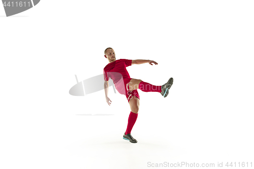 Image of Professional football soccer player isolated on white background