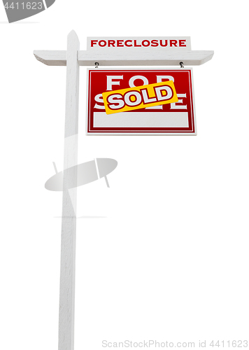 Image of Right Facing Foreclosure Sold For Sale Real Estate Sign Isolated