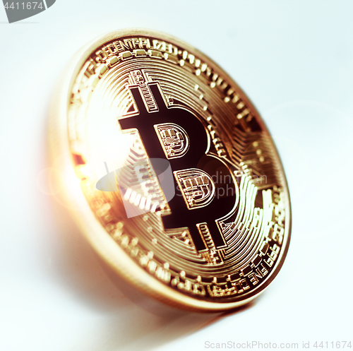 Image of Bitcoin coin photo close-up. Crypto currency, blockchain technology