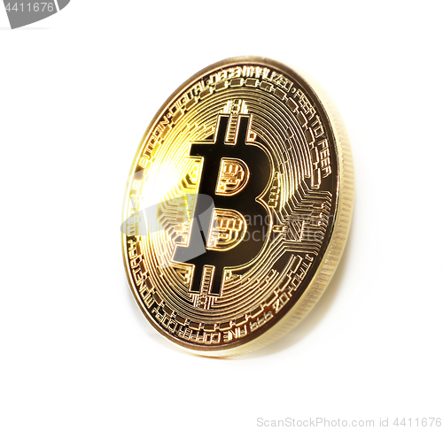 Image of Bitcoin coin photo close-up. Crypto currency, blockchain technology