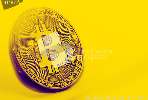 Image of Bitcoin coin photo close-up. Crypto currency, blockchain technology