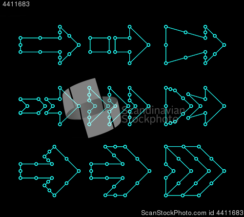 Image of Arrows in the form of lines, dots connected. HUD interface design