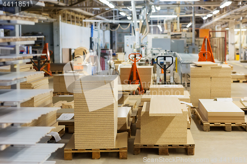 Image of fibreboards and chipboards storing at factory