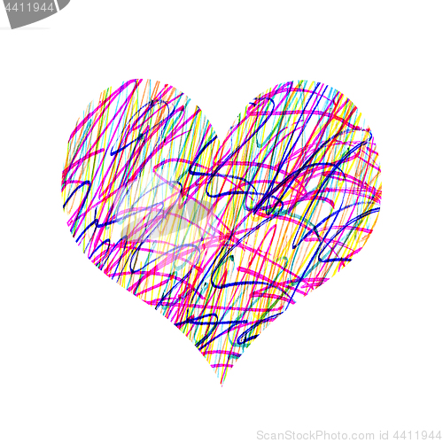 Image of Abstract heart with bright colorful messy pattern 