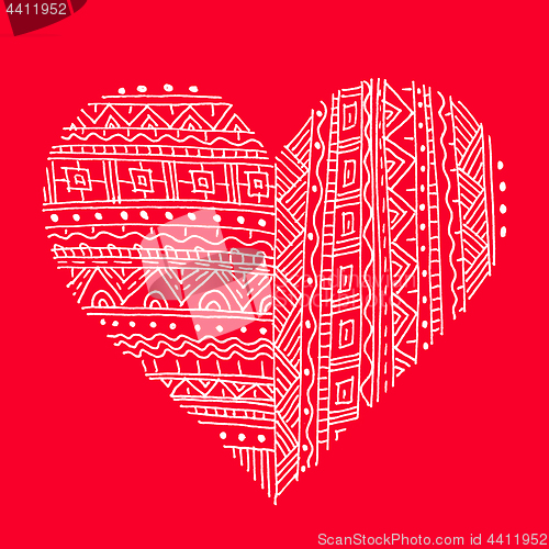 Image of White abstract pattern heart on red background