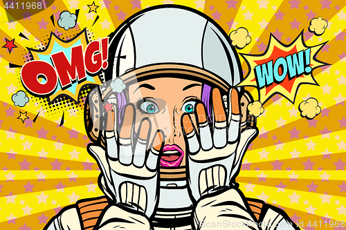 Image of OMG wow pop art woman astronaut