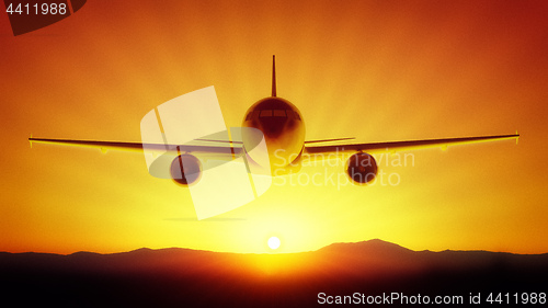 Image of a flight in the sunset