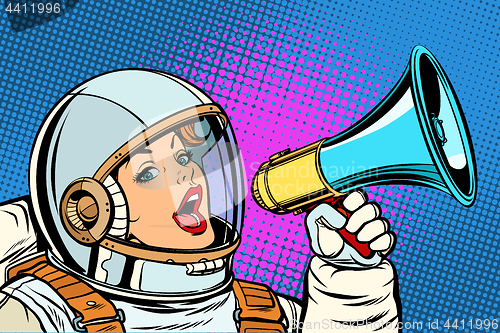 Image of pop art background woman with megaphone