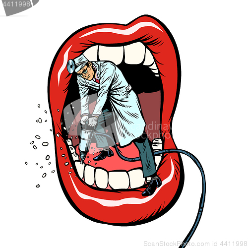 Image of dentist jackhammer drilling teeth. isolate on white background