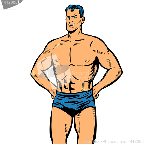 Image of Man swimmer in swimming trunks. isolate on white background