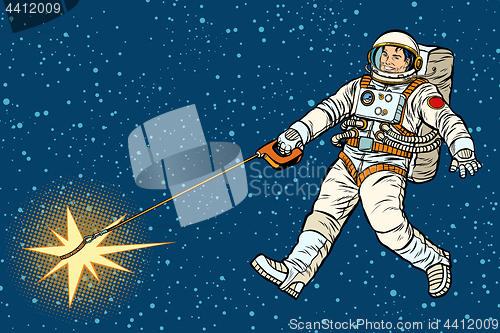 Image of astronaut walks a star like a dog
