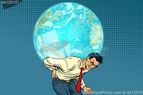Image of man carrying planet Earth