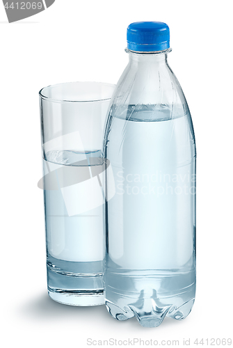 Image of Glass with water and a plastic bottle