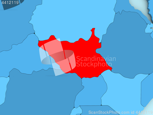 Image of South Sudan on 3D map