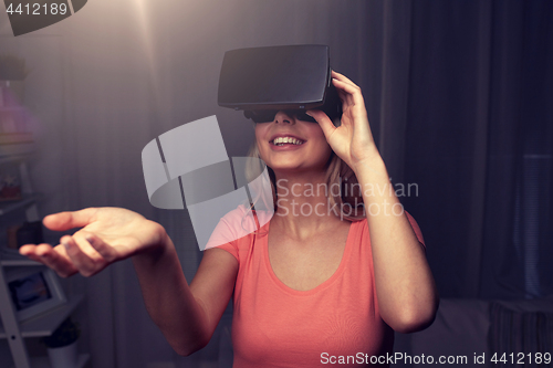 Image of woman in virtual reality headset or 3d glasses