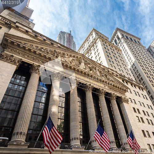 Image of Exterior of New york Stock Exchange, Wall street, lower Manhattan, New York City, USA.