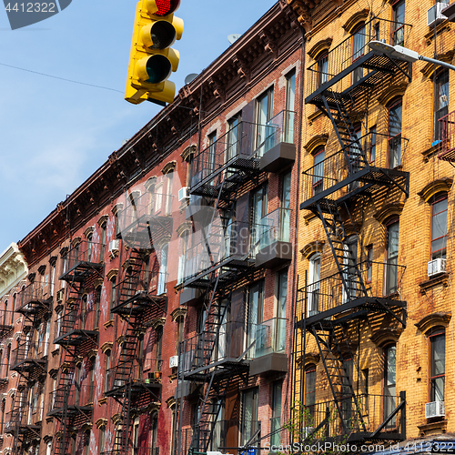 Image of A fire escape of an apartment building in New York city