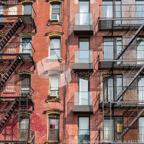 Image of A fire escape of an apartment building in New York city