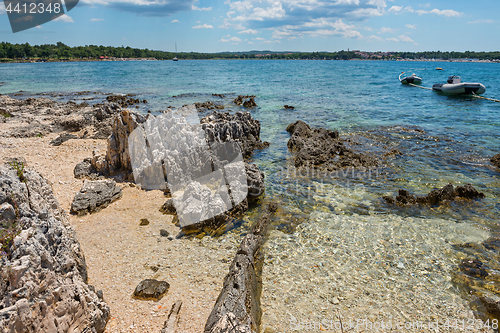 Image of Pathway on the beautiful rocky beach in Istria