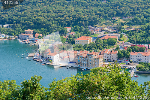 Image of Croatia - July 8, 2016: Aerial panoramic view to the seaport and old town