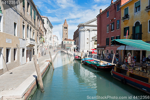 Image of VENICE, ITALY - AUGUST 14, 2016: Typical canals with old houses