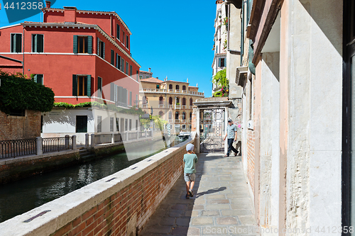 Image of VENICE, ITALY - AUGUST 14, 2016: Typical canals with old houses