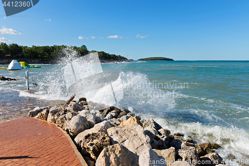 Image of High waves and water splashes in Istria, Croatia