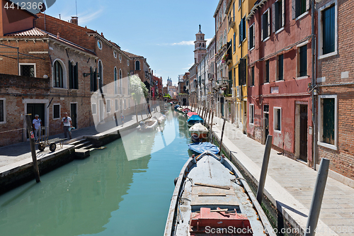 Image of VENICE, ITALY - AUGUST 14, 2016: Typical canals with old houses