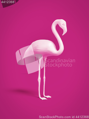 Image of white flamingo on pink background