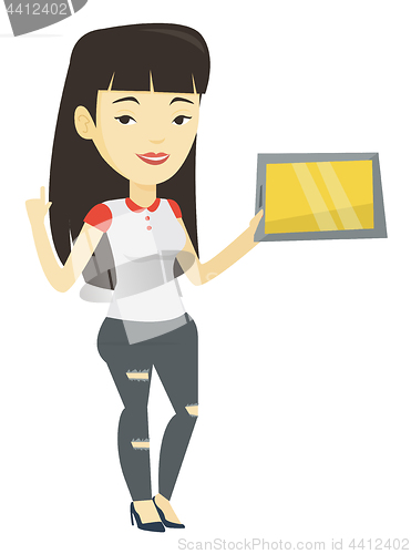 Image of Student using tablet computer vector illustration.