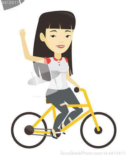 Image of Woman riding bicycle vector illustration.