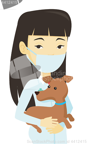 Image of Veterinarian with dog in hands vector illustration