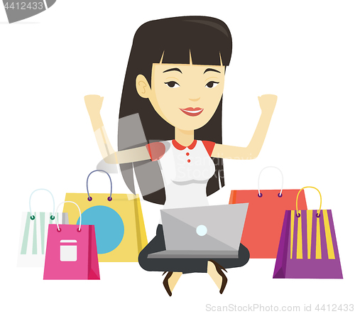 Image of Woman shopping online vector illustration.