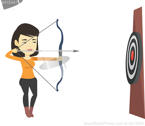 Image of Archer aiming with bow and arrow at the target.