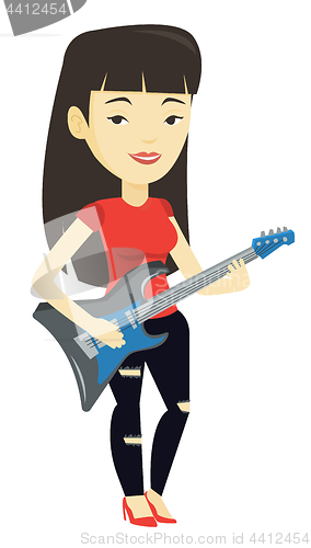 Image of Woman playing electric guitar vector illustration.