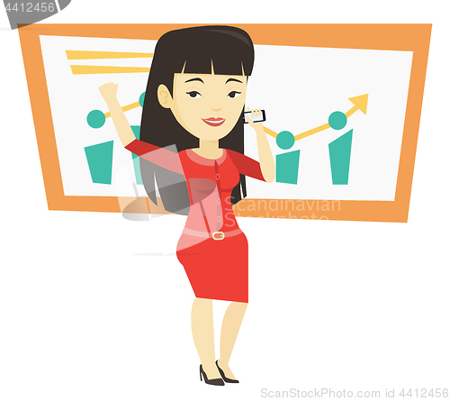 Image of Businesswoman celebrating business success.