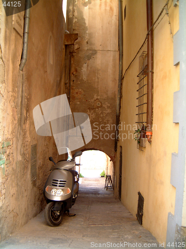 Image of motorbike in alleyway