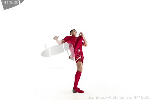 Image of Professional football soccer player isolated on white background