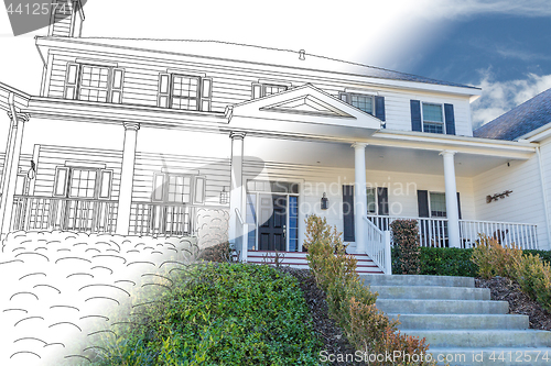 Image of Beautiful Custom House Drawing and Photo Combination on a White 