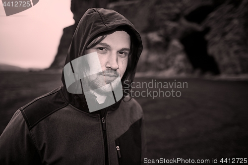 Image of Hooded man in Iceland