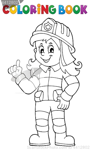 Image of Coloring book firefighter woman 1