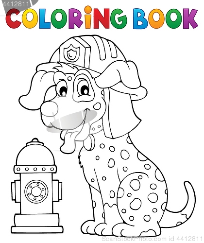 Image of Coloring book firefighter dog theme 1